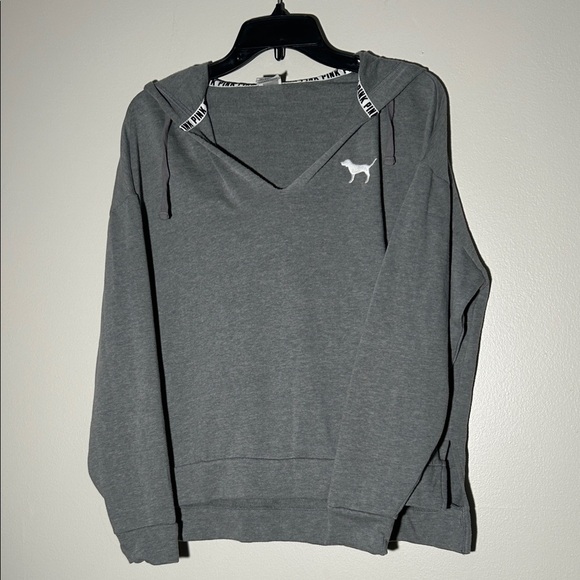 PINK Victoria's Secret Jackets & Blazers - PINK Victoria's Secret Vintage Oversized Gray V-Neck Hoodie